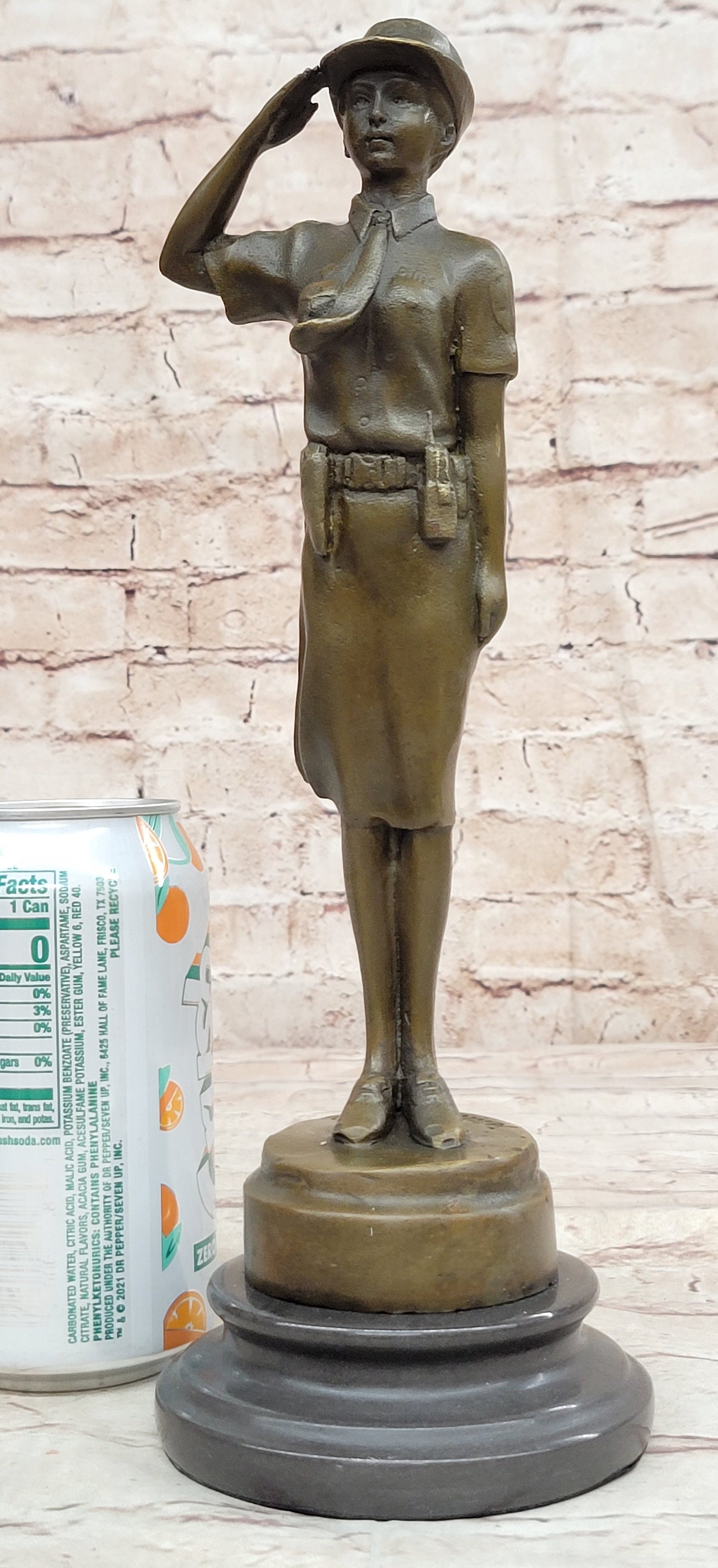 Hot Cast Bronze Female Cadet Soldier Officer on Marble Base