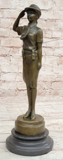 Hot Cast Bronze Female Cadet Soldier Officer on Marble Base
