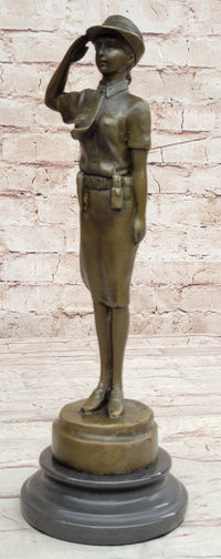 Hot Cast Bronze Female Cadet Soldier Officer on Marble Base