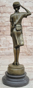 Hot Cast Bronze Female Cadet Soldier Officer on Marble Base