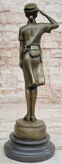 Hot Cast Bronze Female Cadet Soldier Officer on Marble Base