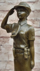 Hot Cast Bronze Female Cadet Soldier Officer on Marble Base