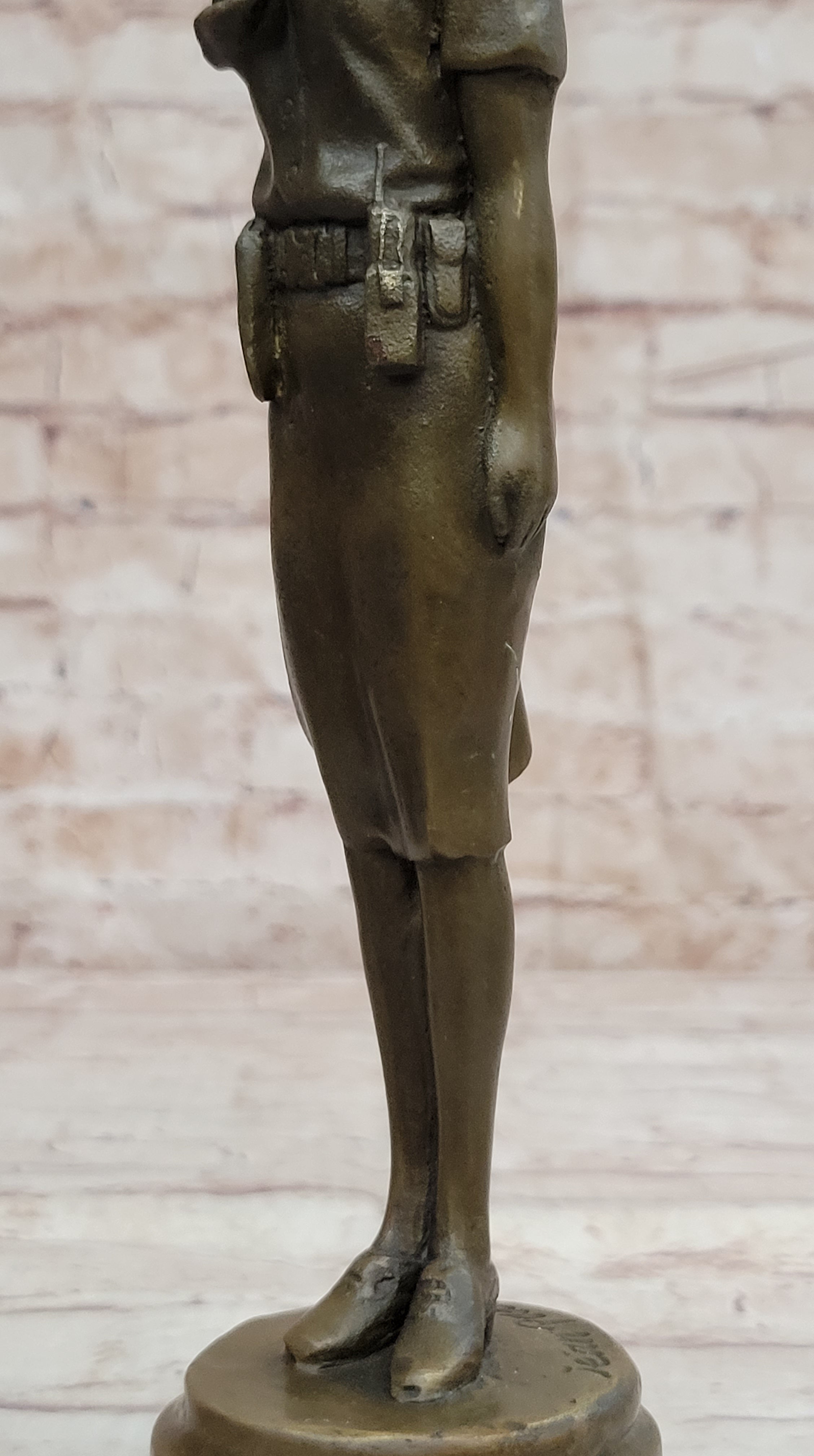 Hot Cast Bronze Female Cadet Soldier Officer on Marble Base