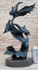 Four Swimming Dolphins Bronze Sculpture Blue Green Patina