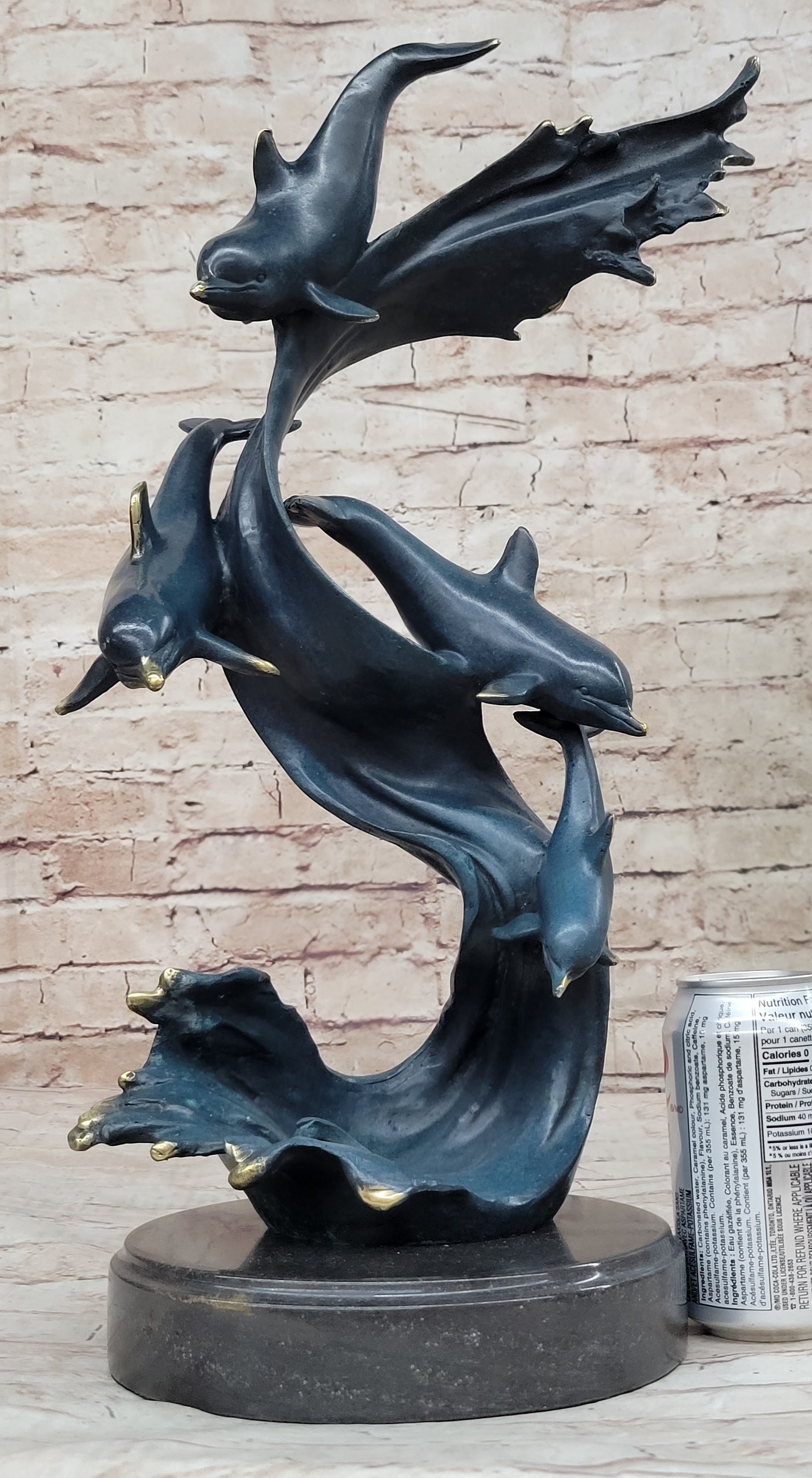 Four Swimming Dolphins Bronze Sculpture Blue Green Patina
