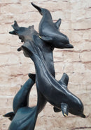 Four Swimming Dolphins Bronze Sculpture Blue Green Patina