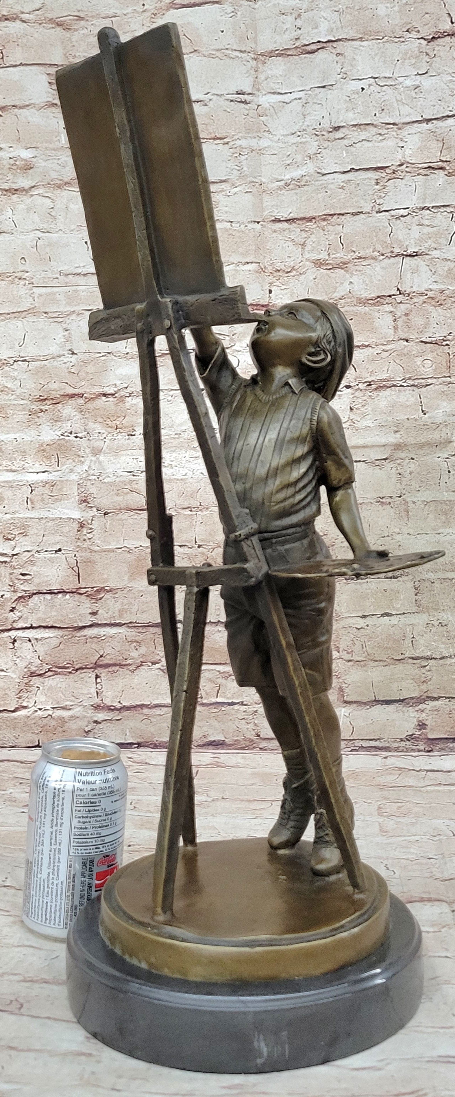 Young Artist Bronze – Boy with Easel on Marble Base