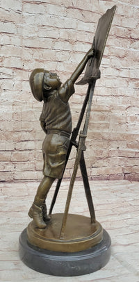 Young Artist Bronze – Boy with Easel on Marble Base