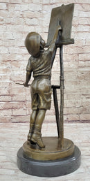 Young Artist Bronze – Boy with Easel on Marble Base