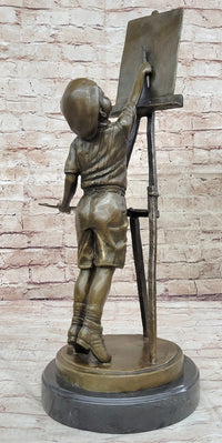 Young Artist Bronze – Boy with Easel on Marble Base