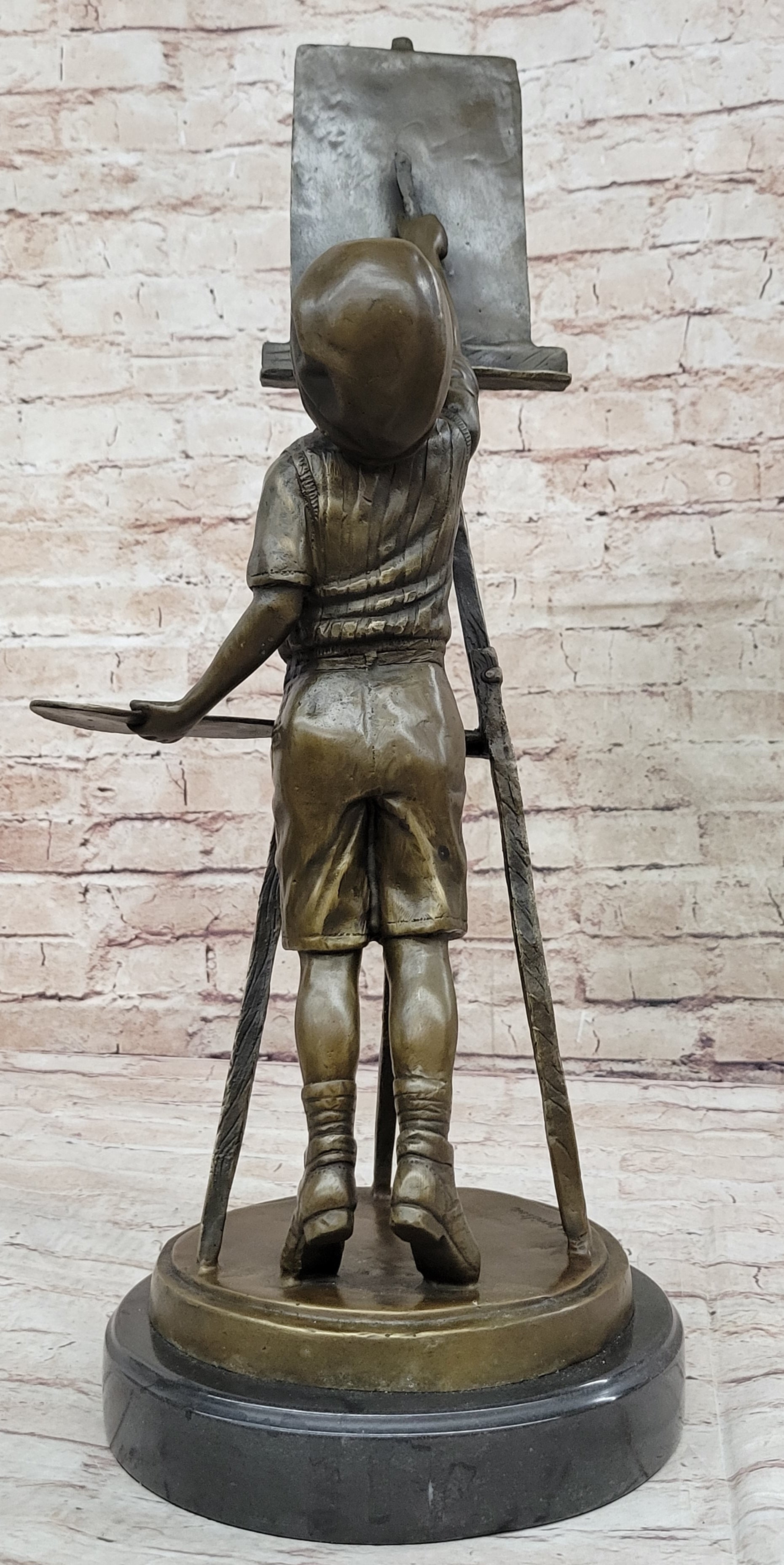 Young Artist Bronze – Boy with Easel on Marble Base