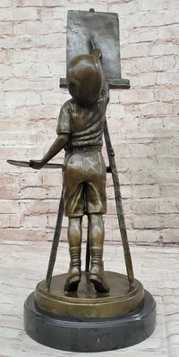 Young Artist Bronze – Boy with Easel on Marble Base