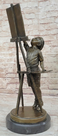Young Artist Bronze – Boy with Easel on Marble Base