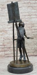 Young Boy Painting on Easel w/ Pallet - Bronze Sculpture