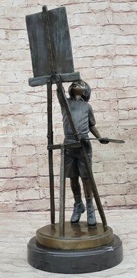 Young Boy Painting on Easel w/ Pallet - Bronze Sculpture