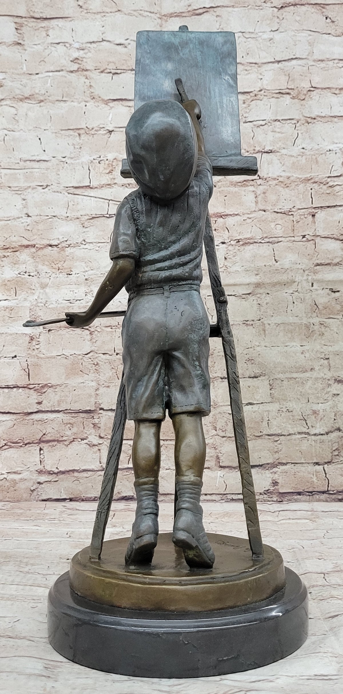 Young Boy Painting on Easel w/ Pallet - Bronze Sculpture