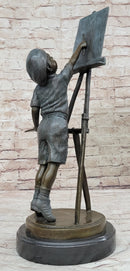 Young Boy Painting on Easel w/ Pallet - Bronze Sculpture