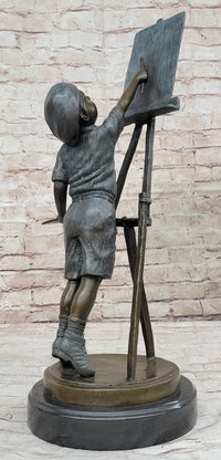 Young Boy Painting on Easel w/ Pallet - Bronze Sculpture