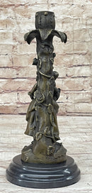 Young Woman Holding Basket of Flowers - Bronze Candle Holder
