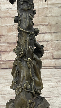 Young Woman Holding Basket of Flowers - Bronze Candle Holder