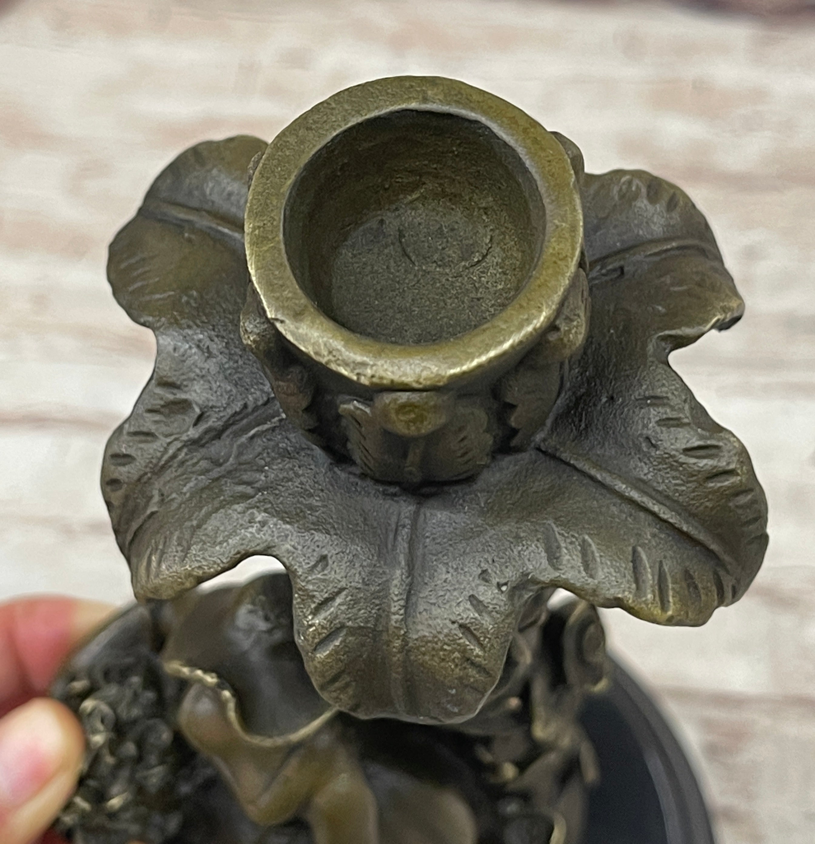 Young Woman Holding Basket of Flowers - Bronze Candle Holder