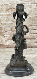 Signed Evan Stone Colonial Man Holding Flower Bronze Candle Holder