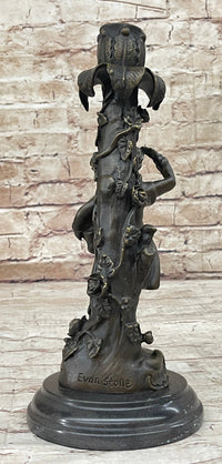 Signed Evan Stone Colonial Man Holding Flower Bronze Candle Holder