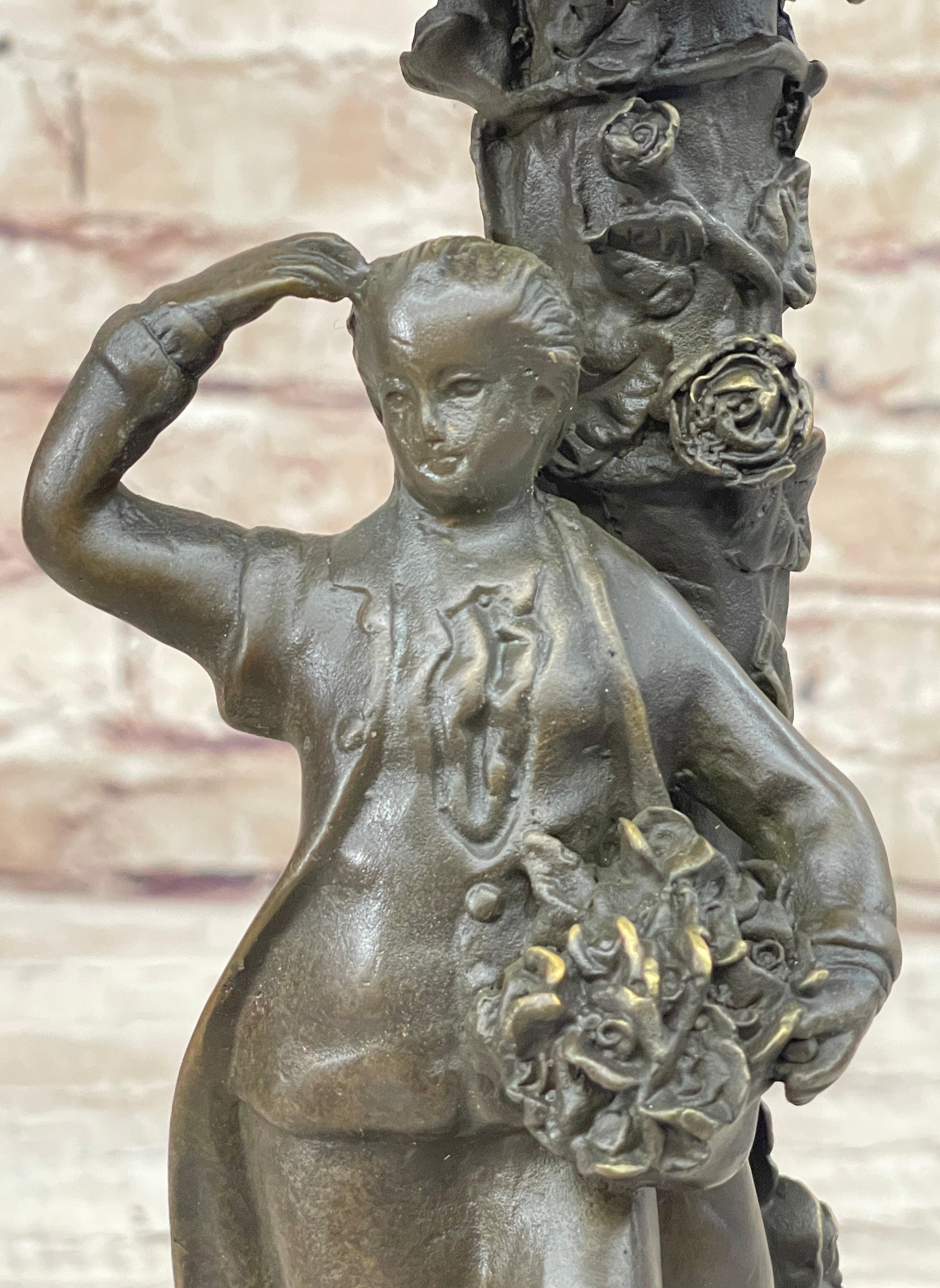Signed Evan Stone Colonial Man Holding Flower Bronze Candle Holder
