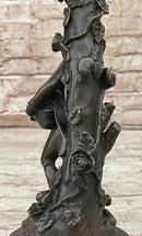 Signed Evan Stone Colonial Man Holding Flower Bronze Candle Holder