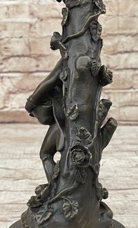 Signed Evan Stone Colonial Man Holding Flower Bronze Candle Holder
