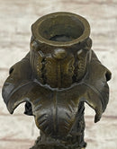 Signed Evan Stone Colonial Man Holding Flower Bronze Candle Holder