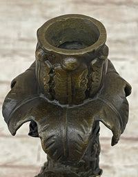 Signed Evan Stone Colonial Man Holding Flower Bronze Candle Holder