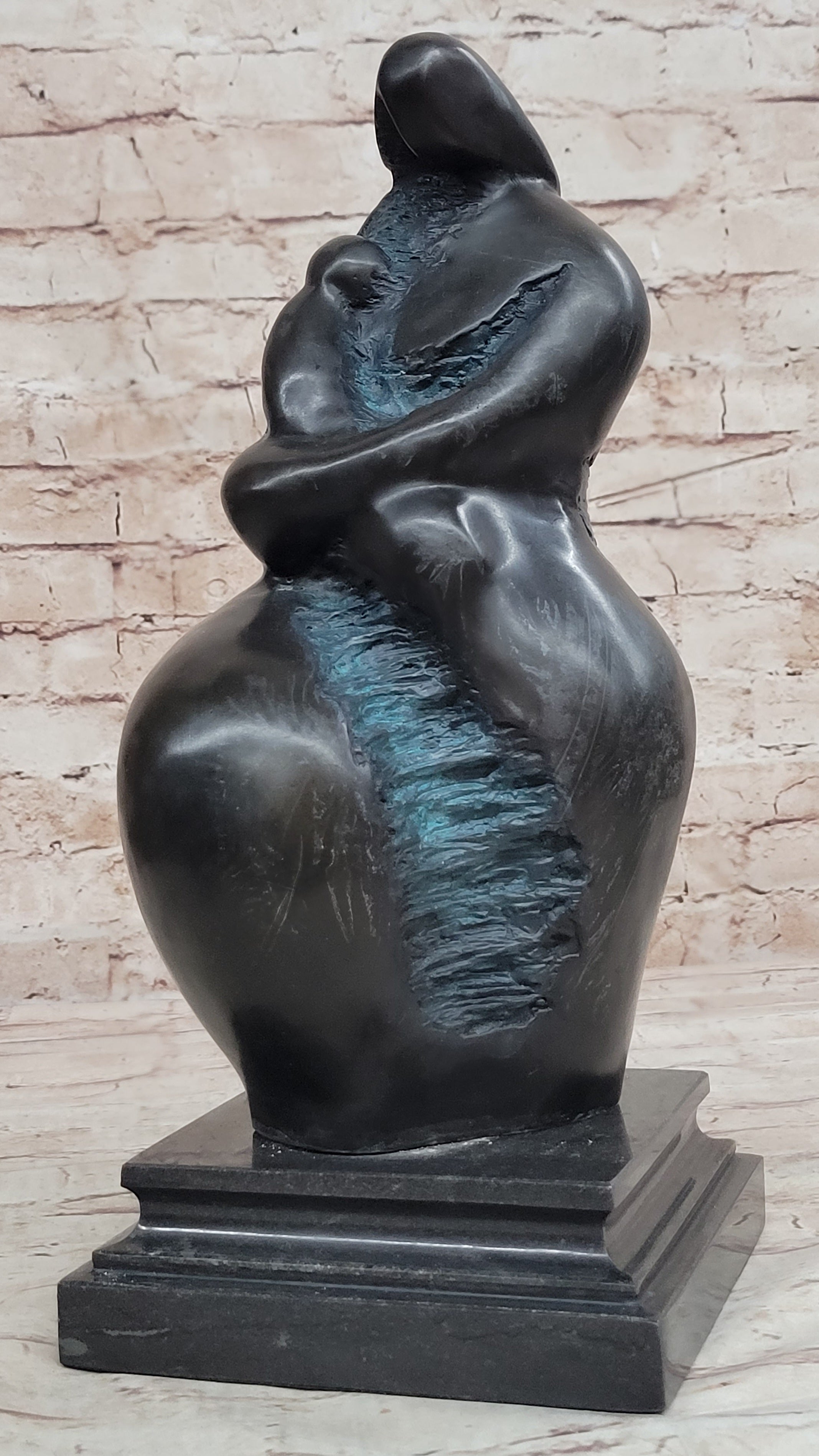 Mother and Child in Green Patina by Botero Bronze Sculpture