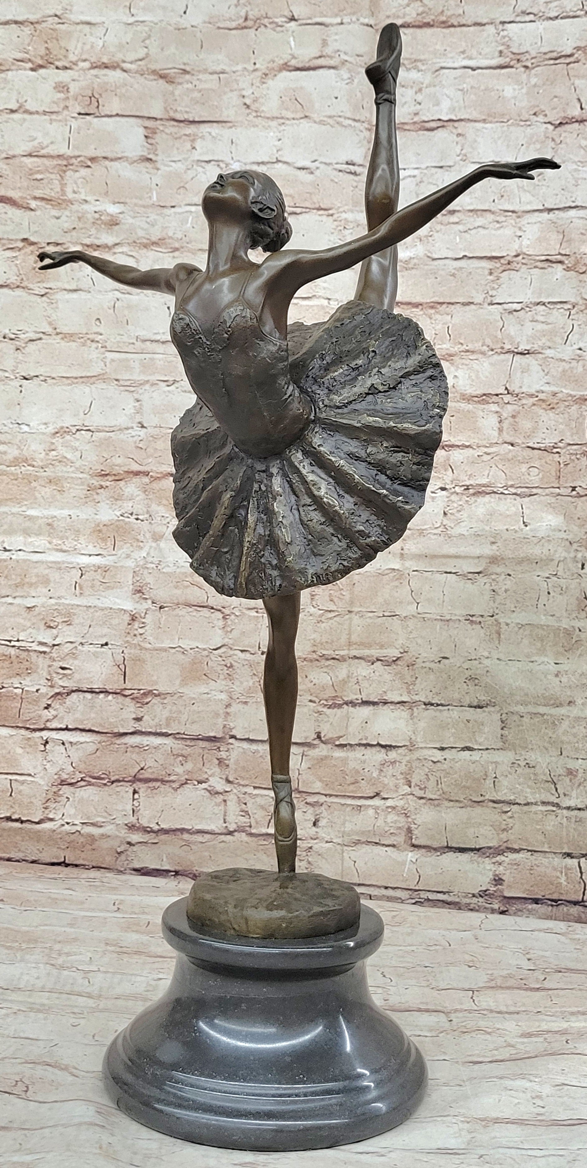 Arabesque Ballet Pose Ballerina Bronze Sculpture on Marble Base