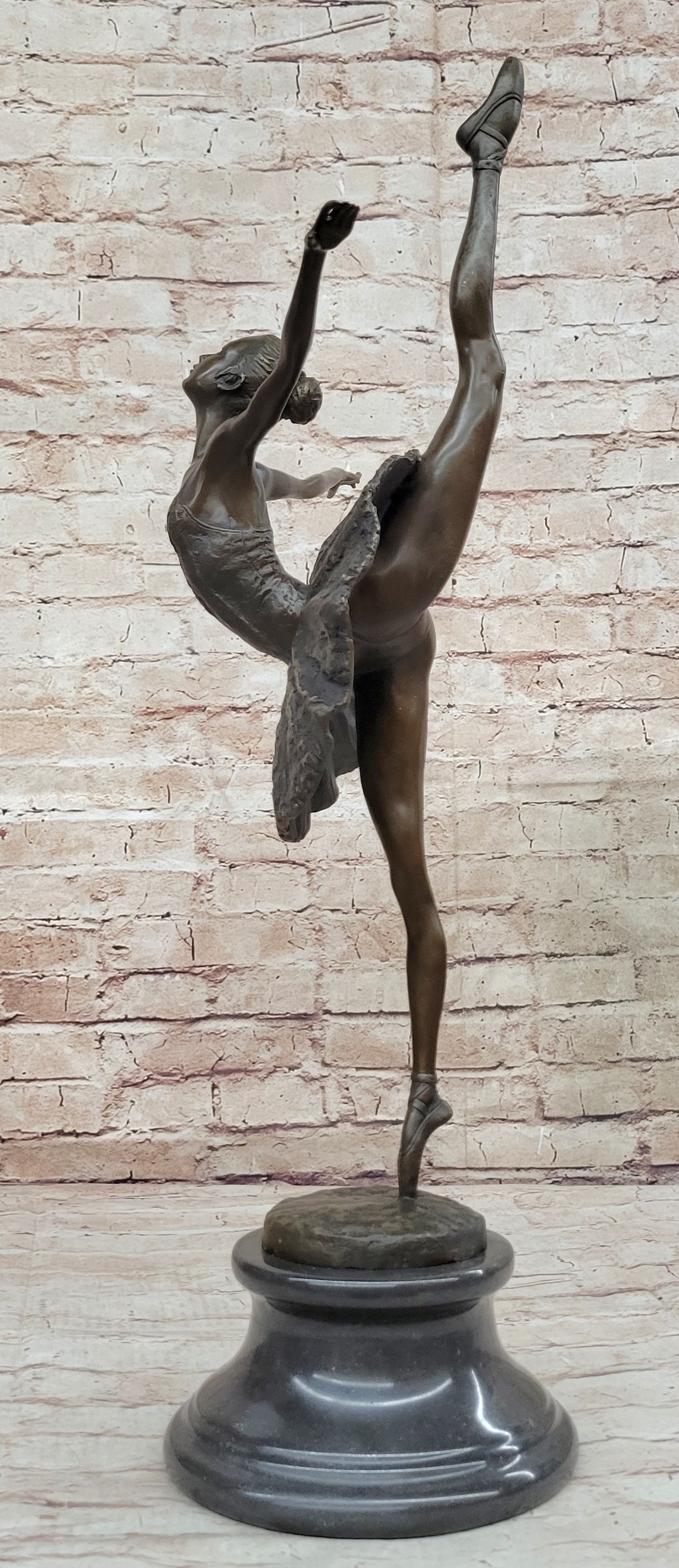 Arabesque Ballet Pose Ballerina Bronze Sculpture on Marble Base