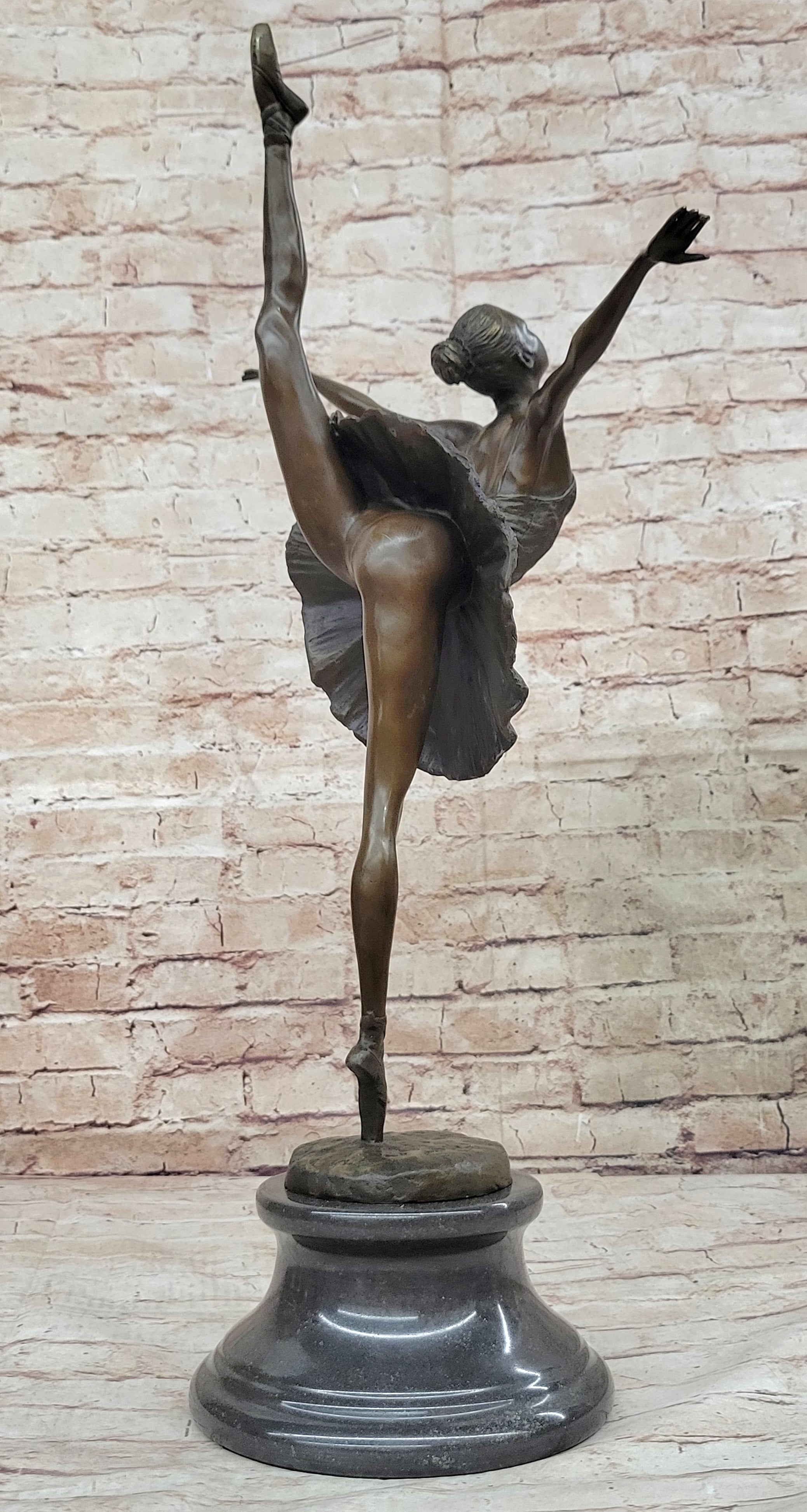 Arabesque Ballet Pose Ballerina Bronze Sculpture on Marble Base