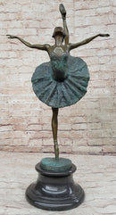 Hot Cast Bronze Arabesque Ballerina Ballet Dancer on Marble Base