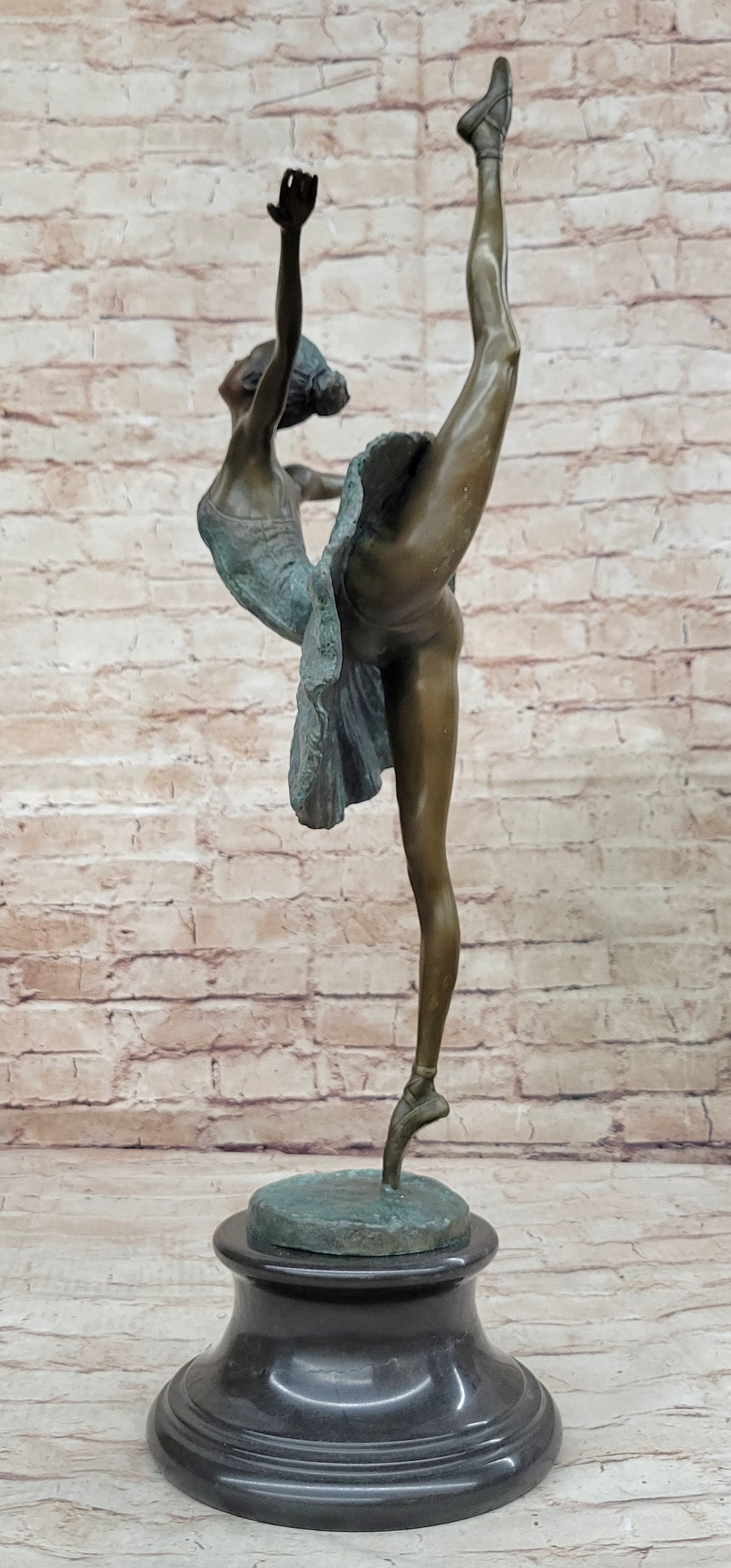 Hot Cast Bronze Arabesque Ballerina Ballet Dancer on Marble Base