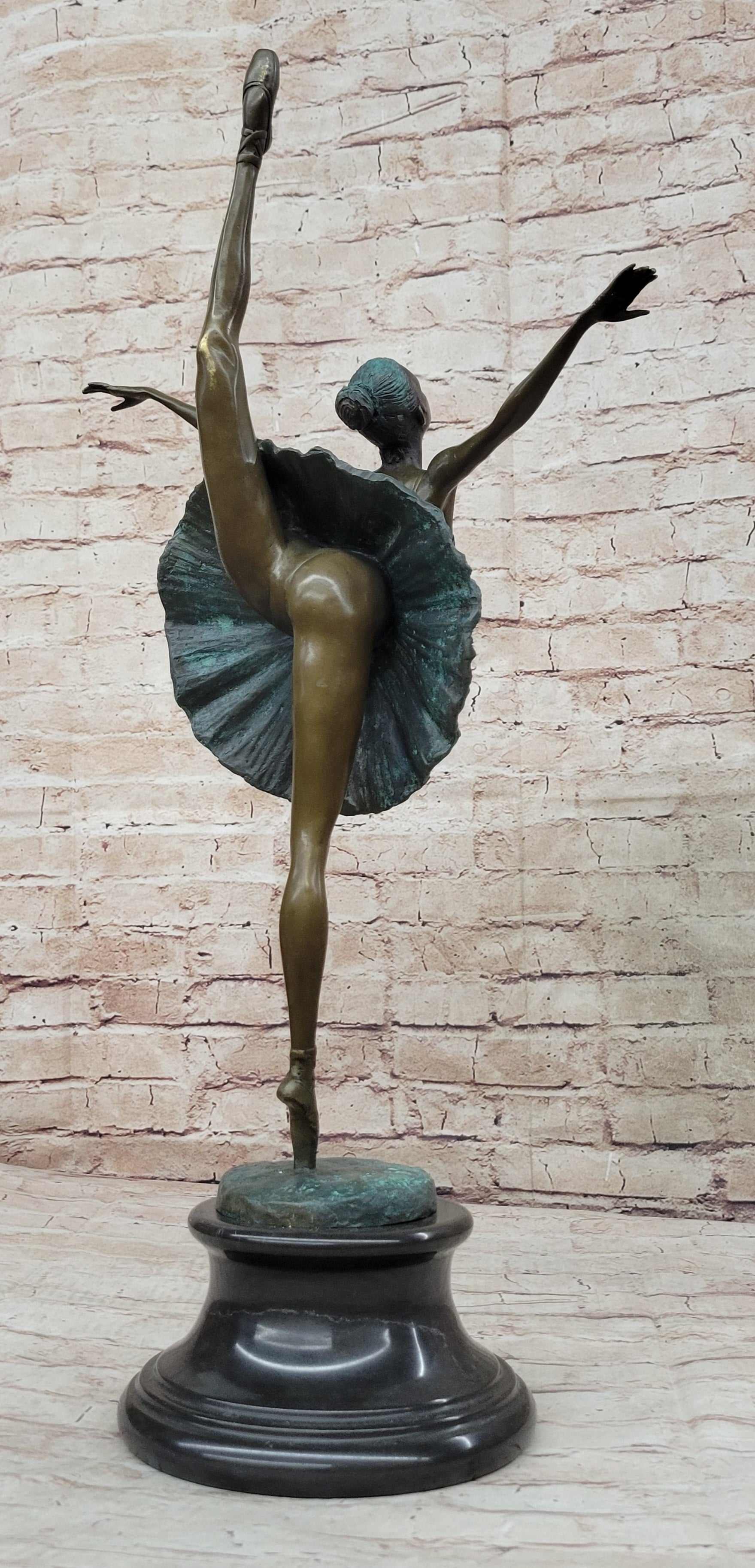 Hot Cast Bronze Arabesque Ballerina Ballet Dancer on Marble Base