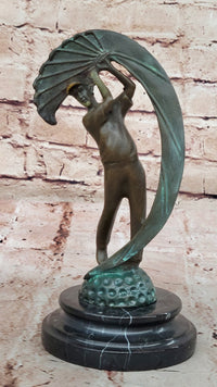Bronze Golfer Swing Sculpture on Marble Base