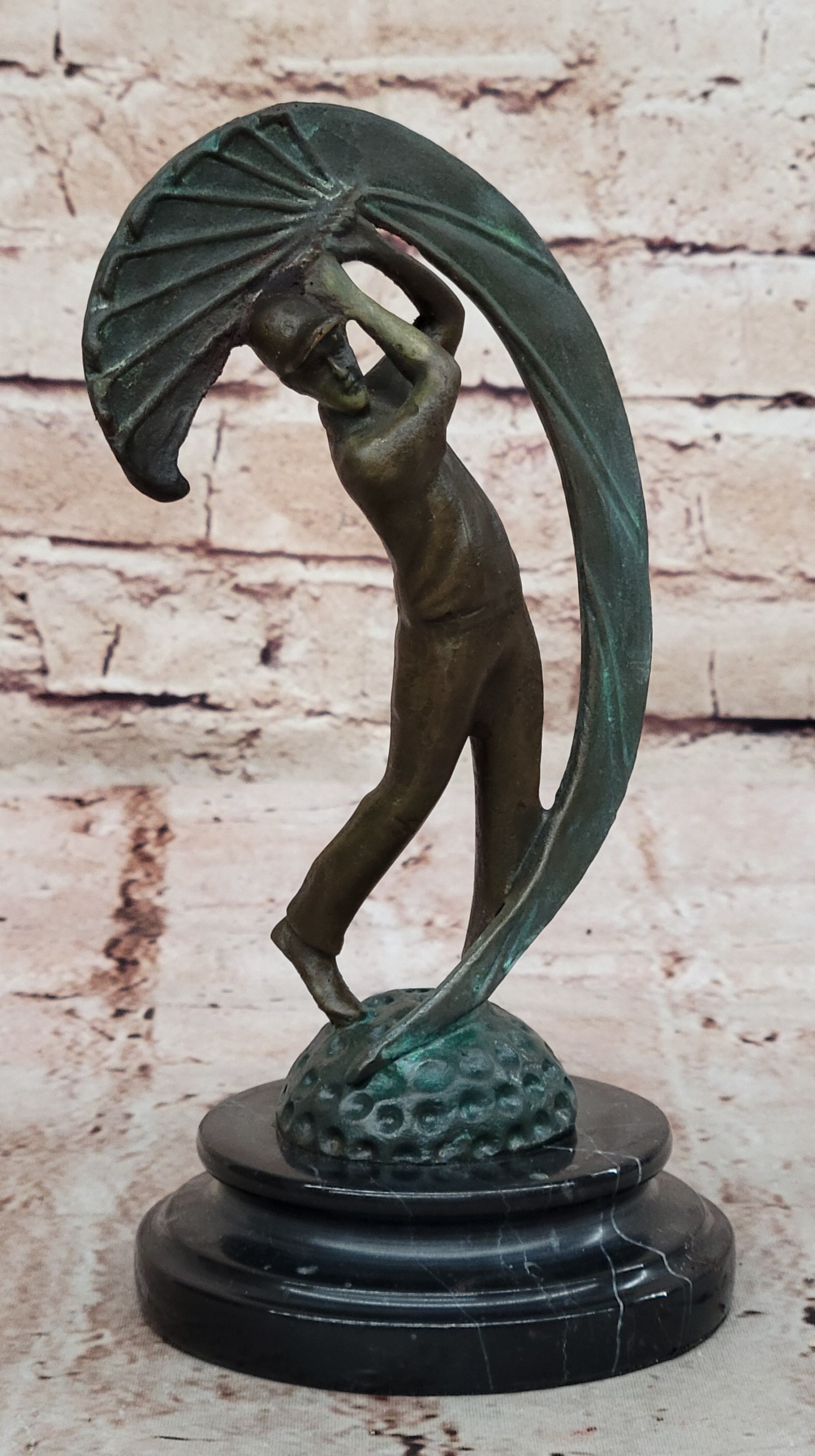 Bronze Golfer Swing Sculpture on Marble Base