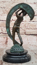 Bronze Golfer Swing Sculpture on Marble Base