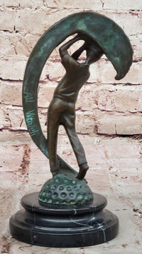 Bronze Golfer Swing Sculpture on Marble Base