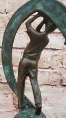 Bronze Golfer Swing Sculpture on Marble Base