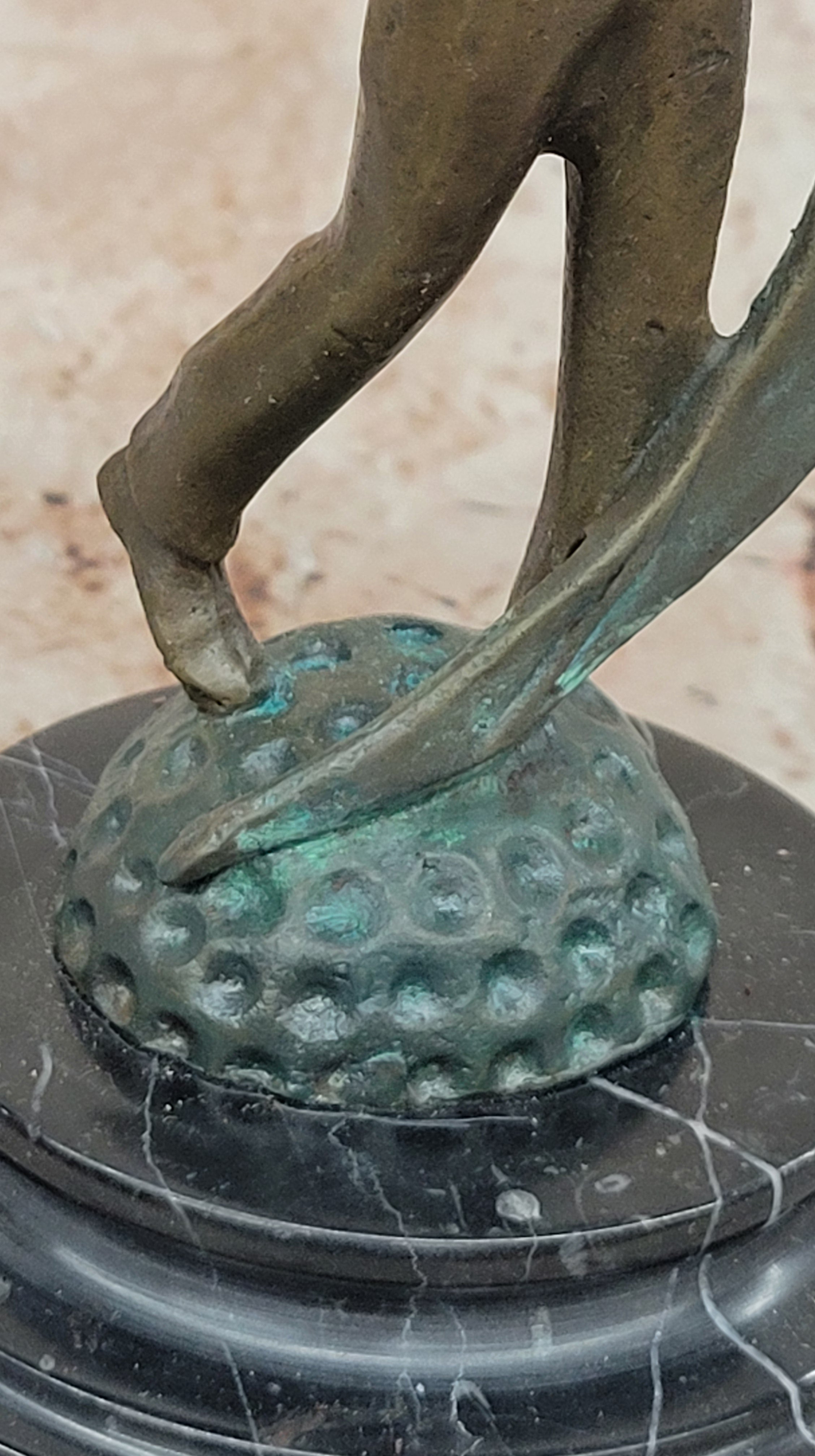 Bronze Golfer Swing Sculpture on Marble Base