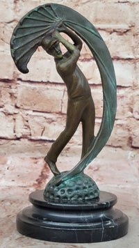 Bronze Golfer Swing Sculpture on Marble Base
