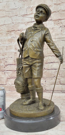 Signed Caddy Boy Golfer Bronze Sculpture Trophy Artwork