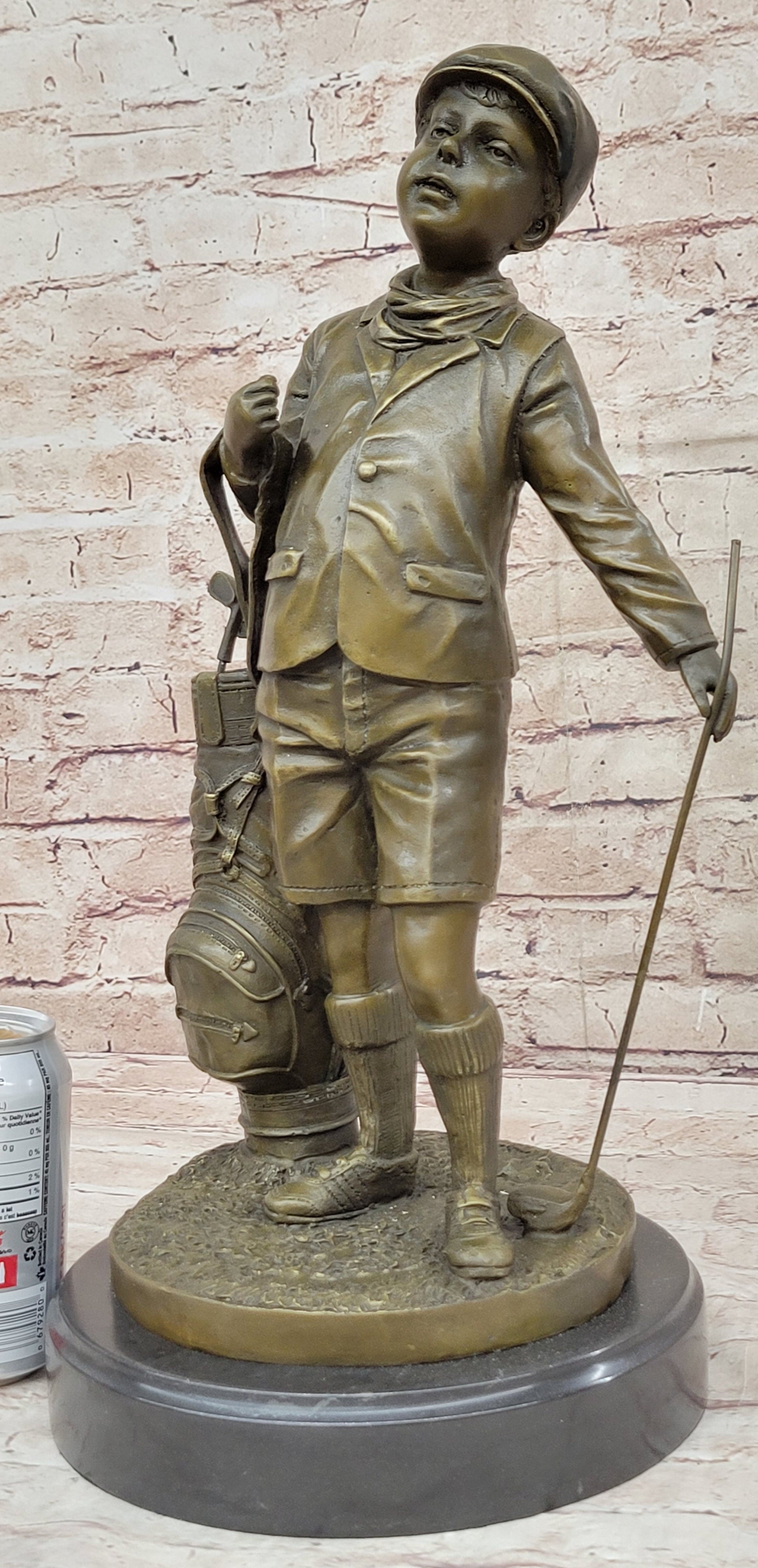 Signed Caddy Boy Golfer Bronze Sculpture Trophy Artwork
