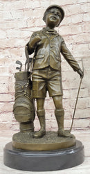 Signed Caddy Boy Golfer Bronze Sculpture Trophy Artwork