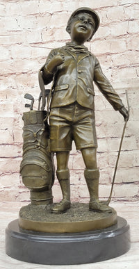 Signed Caddy Boy Golfer Bronze Sculpture Trophy Artwork